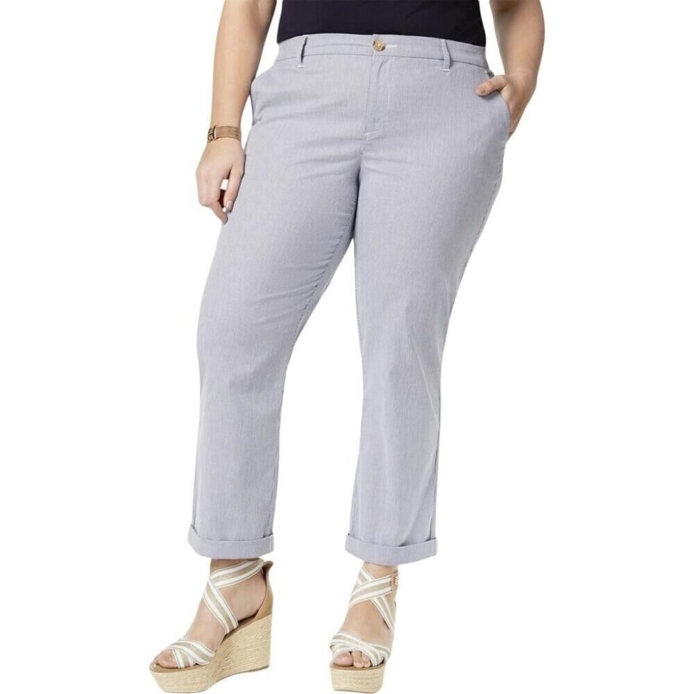 Tommy Hilfiger Pants Hampton Chino Blue Stripe Cotton Blend